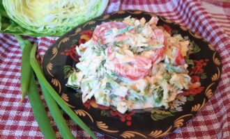 Салат из молодой капусты с помидорами и сыром