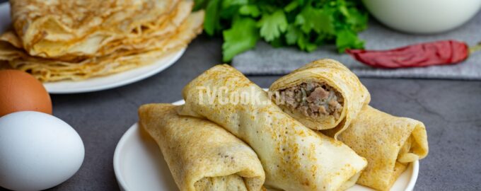 Фаршированные блины мясным фаршем с рисом