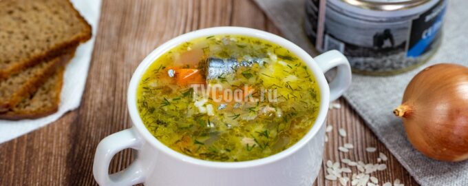 Рыбный суп из консервов сайра с овощами и рисом